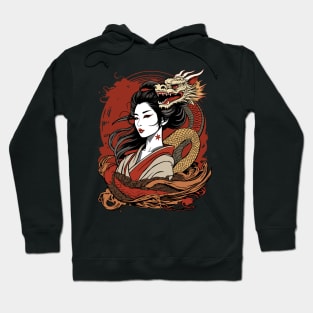 Asian Woman And Chinese Dragon Hoodie